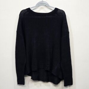 J.Crew Linen Sweater Women XL Navy Blue Open Weave Lightweight Hi Low Coastal